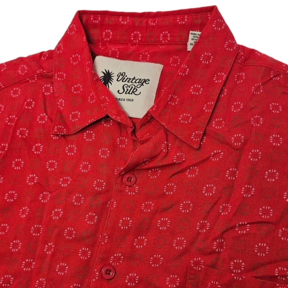 Vintage Silk Short Sleeve Button Up Geometric Camp Shirt 100% Silk Pocket Sz XXL